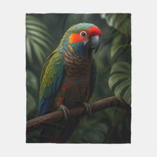 Vibrant Tropical Parrot Jungle Portrait Fleece Blanket