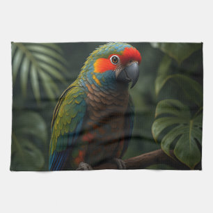 Vibrant Tropical Parrot Jungle Portrait Kitchen Towel
