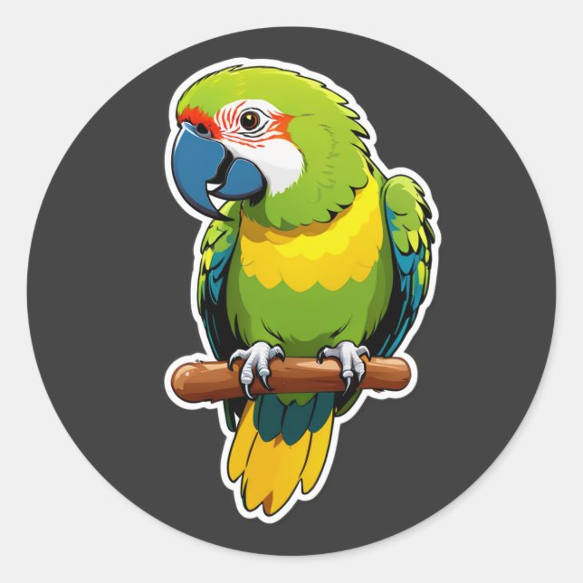 Vibrant Tropical Parrot with Grapes Classic Round Sticker (Front)