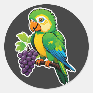Vibrant Tropical Parrot with Grapes Classic Round Sticker
