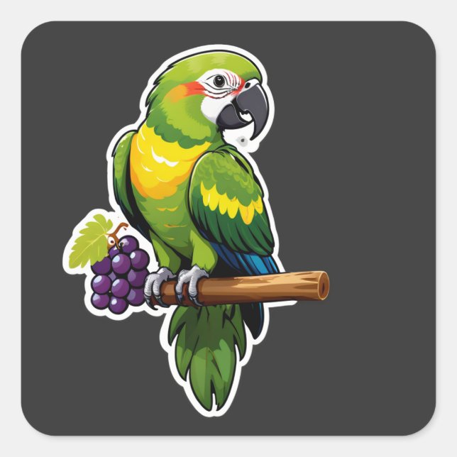 Vibrant Tropical Parrot with Grapes Square Sticker (Front)