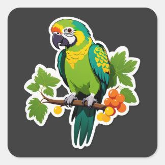 Vibrant Tropical Parrot with Grapes Square Sticker