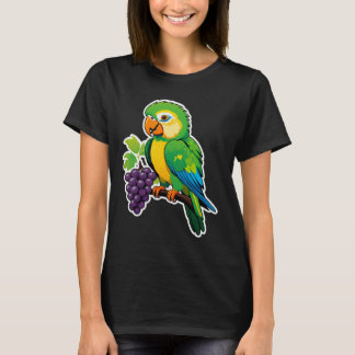Vibrant Tropical Parrot with Grapes T-Shirt
