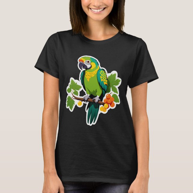 Vibrant Tropical Parrot with Grapes T-Shirt (Front)
