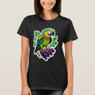 Vibrant Tropical Parrot with Grapes T-Shirt