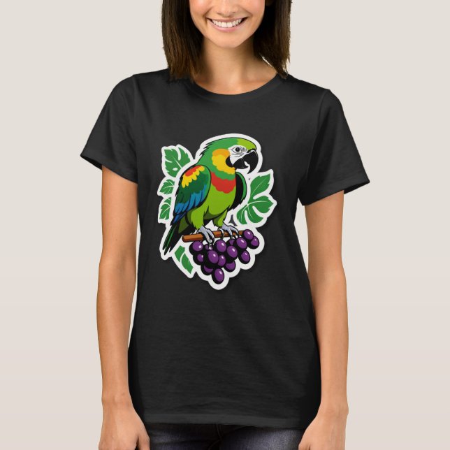 Vibrant Tropical Parrot with Grapes T-Shirt (Front)