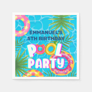 Vibrant Tropical Pool Party Personalised Birthday  Napkin