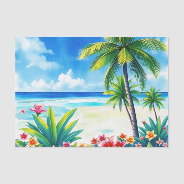 Vibrant Tropical Scene with Palm Trees Tissue Paper (Front)