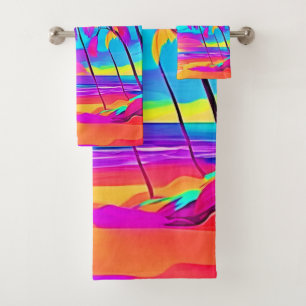 Vibrant Tropical Shore Art Bath Towel Set