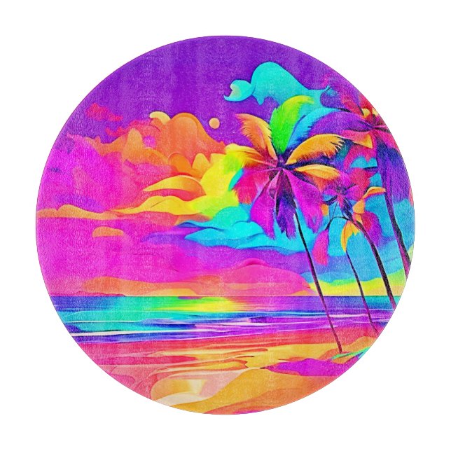 Vibrant Tropical Shore Art Cutting Board (Front)