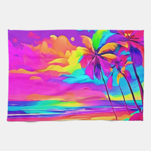 Vibrant Tropical Shore Art Kitchen Towel
