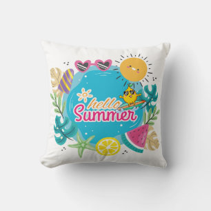 Vibrant Tropical Summer Beach Throw Pillow