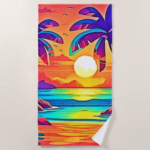Vibrant Tropical Sunset Art Beach Towel