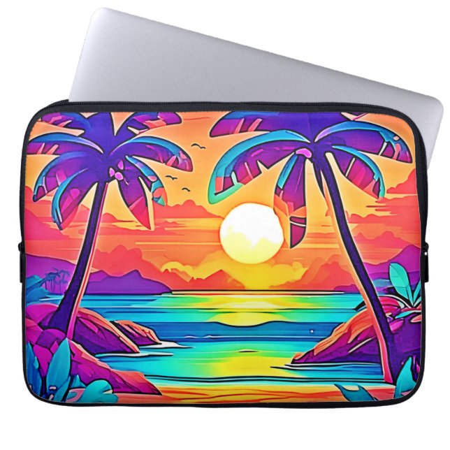 Vibrant Tropical Sunset Art Laptop Sleeve (Front)