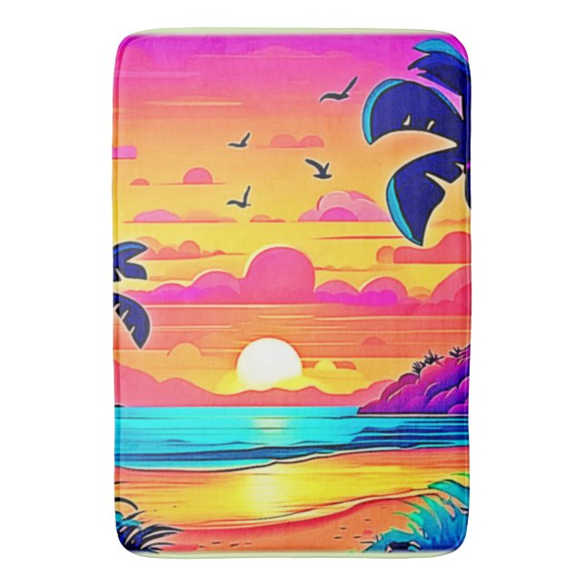 Vibrant Tropical Sunset Bath Mat (Front Vertical)