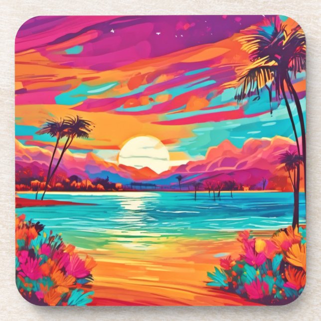 Vibrant Tropical Sunset Coaster (Front)