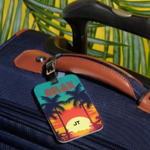 Vibrant Tropical Sunset Retro 80s Style Luggage Tag