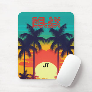 Vibrant Tropical Sunset Retro 80s Style Mouse Pad