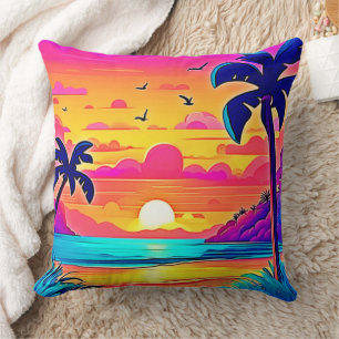 Vibrant Tropical Sunset Throw Pillow