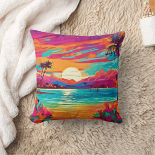 Vibrant Tropical Sunset Throw Pillow