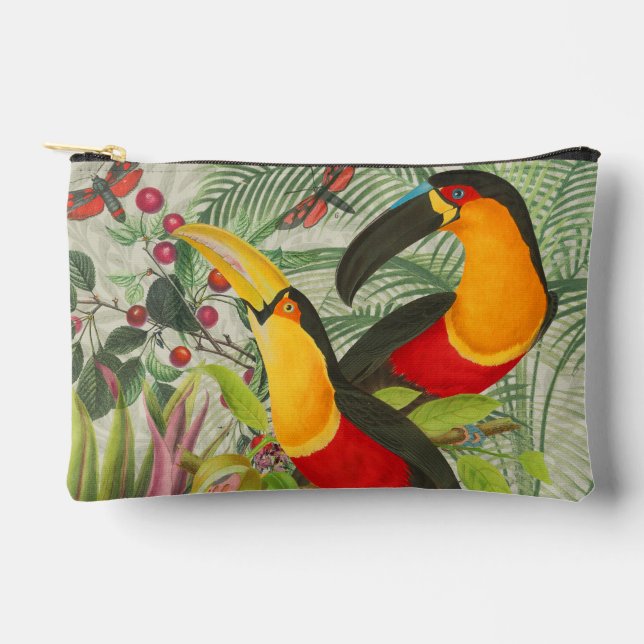 Vibrant Tropical Toucan Birds Art Exotic Jungle  Accessory Pouch (Front)