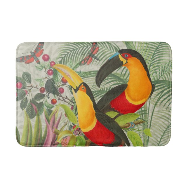 Vibrant Tropical Toucan Birds Art Exotic Jungle  Bath Mat (Front)