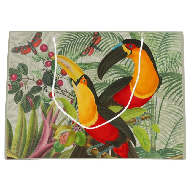 Vibrant Tropical Toucan Birds Art Exotic Jungle  Large Gift Bag (Front)