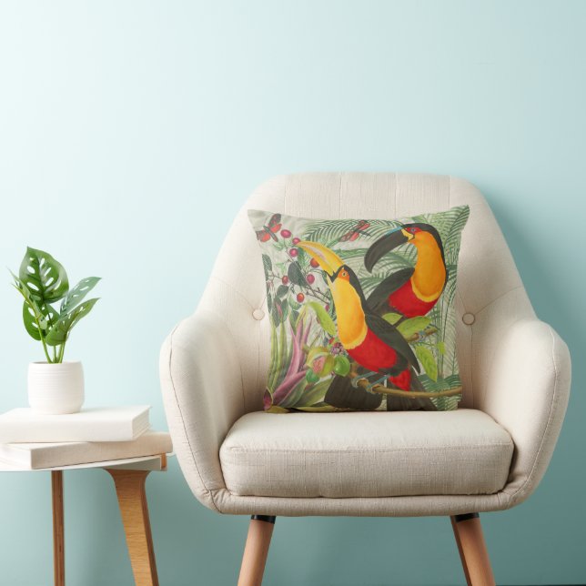 Vibrant Tropical Toucan Birds Art Exotic Jungle  Throw Pillow (Chair)