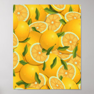 Vibrant tropical Yellow limes pattern Poster