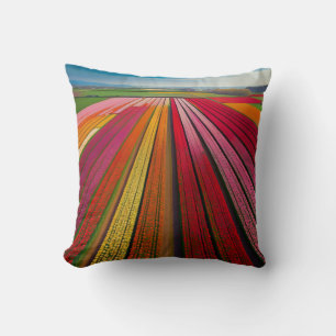 Vibrant Tulip Fields in Full Bloom - Aerial Landsc Throw Pillow