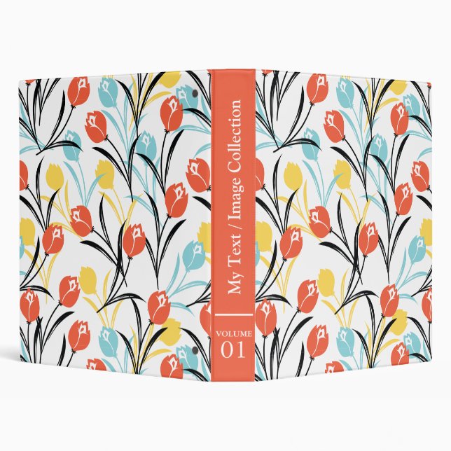 Vibrant Tulip Pattern Floral Design on White Binder (Background)