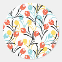 Vibrant Tulip Pattern Floral Design on White