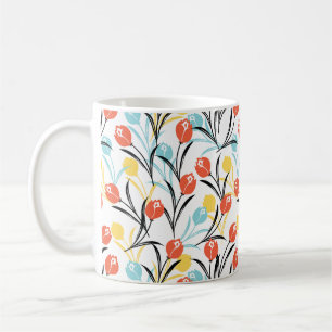 Vibrant Tulip Pattern Floral Design on White Coffee Mug