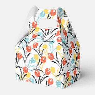 Vibrant Tulip Pattern Floral Design on White Favor Box
