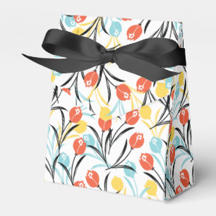 Vibrant Tulip Pattern Floral Design on White Favor Box
