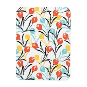 Vibrant Tulip Pattern Floral Design on White Magnet
