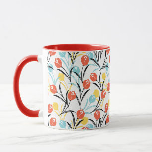 Vibrant Tulip Pattern Floral Design on White Mug