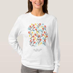 Vibrant Tulip Pattern Floral Design on White T-Shirt