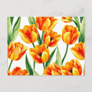 Vibrant Tulips Watercolor Pattern in Bright Yellow Postcard