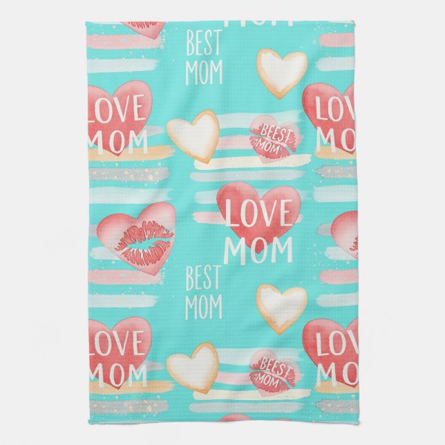 Vibrant Turquoise MOM Appreciation Pop Pattern Kitchen Towel (Vertical)