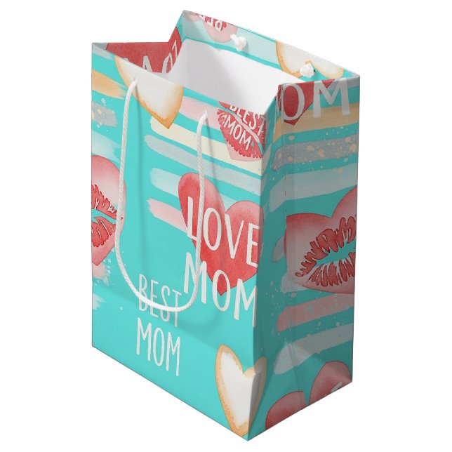 Vibrant Turquoise MOM Appreciation Pop Pattern Medium Gift Bag (Front Angled)