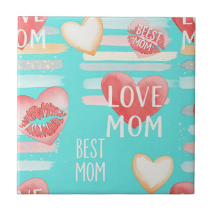 Vibrant Turquoise MOM Appreciation Pop Pattern Tile