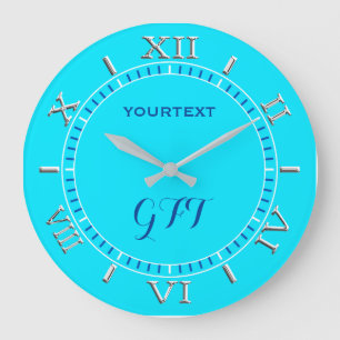 Vibrant Turquoise Sky Blue Colour Personalize This Large Clock