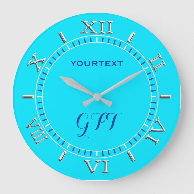 Vibrant Turquoise Sky Blue Colour Personalize This Large Clock (Front)