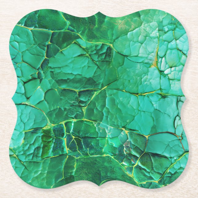 Vibrant Turquoise  Textured Pattern Paper Coaster (Front)