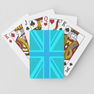 Vibrant Turquoise Union Jack British Flag Playing Cards