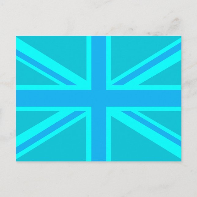 Vibrant Turquoise Union Jack British Flag Postcard (Front)