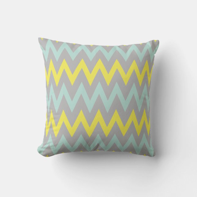 Vibrant Turquoise, Yellow and Grey Pillow (Front)