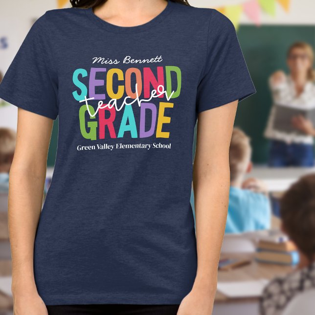Vibrant Typography Second Grade Teacher Add Name Tri-Blend Shirt (Creator Uploaded)