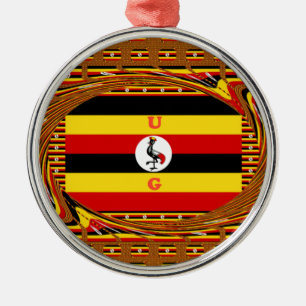 Vibrant Uganda Flag-Inspired Art Metal Ornament